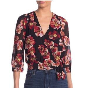 Madewell Effie Black Floral Wrap Top